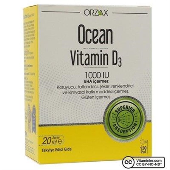 Orzax Ocean Vitamin D3 1000 IU Oral Sprey 20 ml 130 Puf