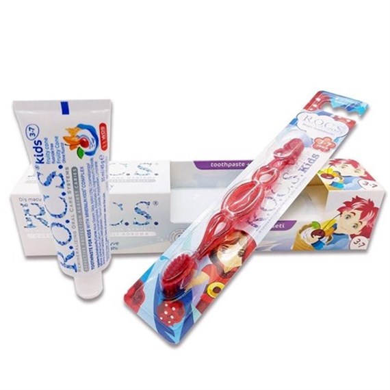 Rocs Kids 3-7 Yaş Meyve Külahı Diş Macunu Fırça Seti