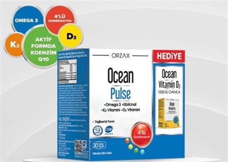 Ocean Pulse 30 Softjel Kapsül & Ocean Vitamin D3 1000 IU 50 ml Damla HEDİYE
