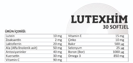Lutexhim - Lutein, Laktoferrin, Kuersetin ve Omega 3 içeren Gıda Takviyesi 30 Softjel-Kuazar